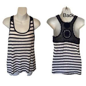 T-Back Razor Back T-Shirt in Navy Blue & White Stripes Top, Sexy Shirt in Large